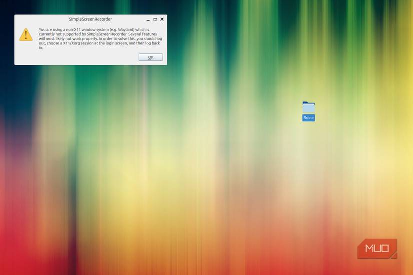 Mensaje de error del software de grabación de pantalla.