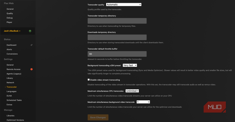 Optimizing the transcoder settings in Plex.