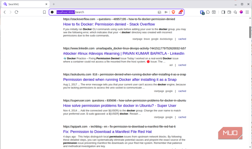 SearXNG search results