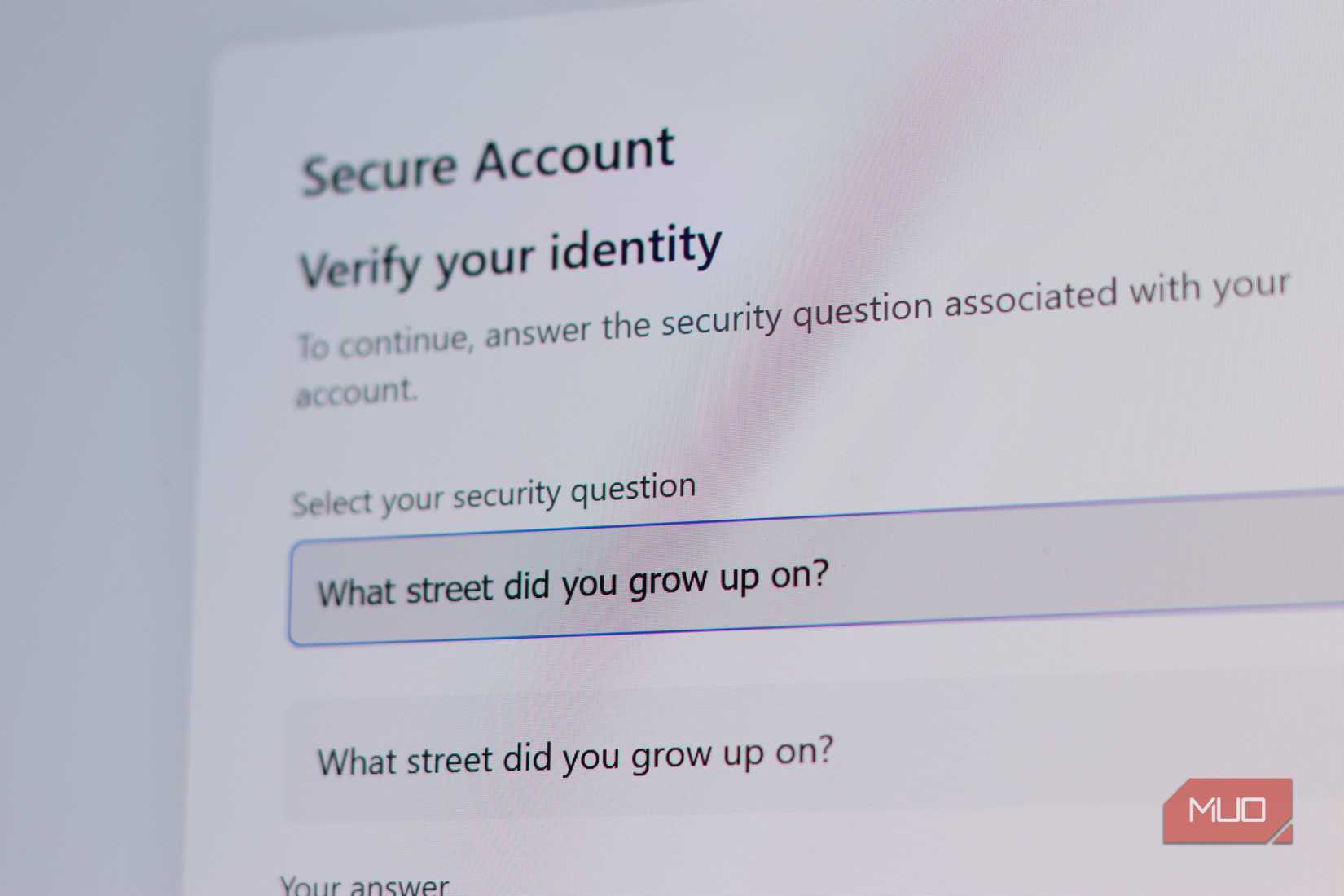 Security question closeup.