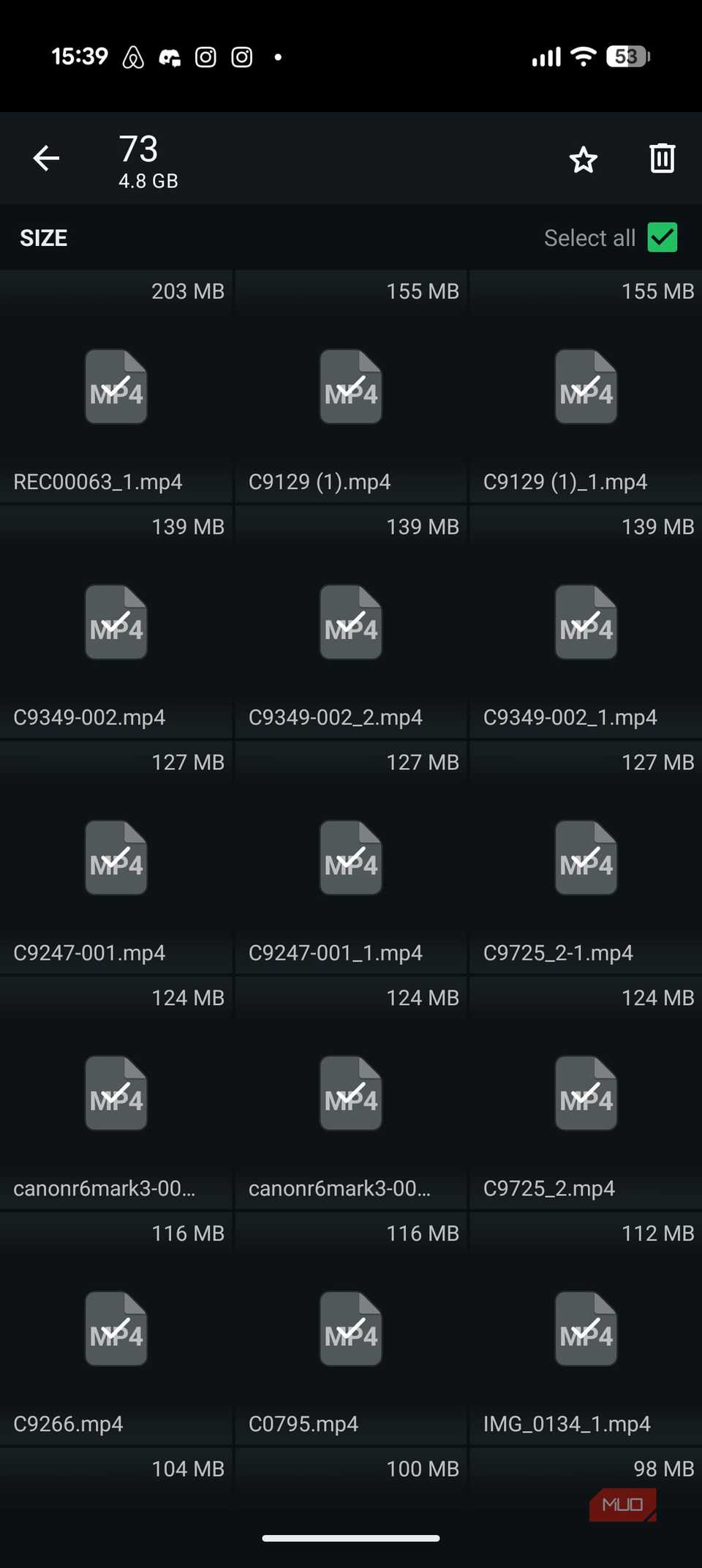 Selected all the files on WhatsApp