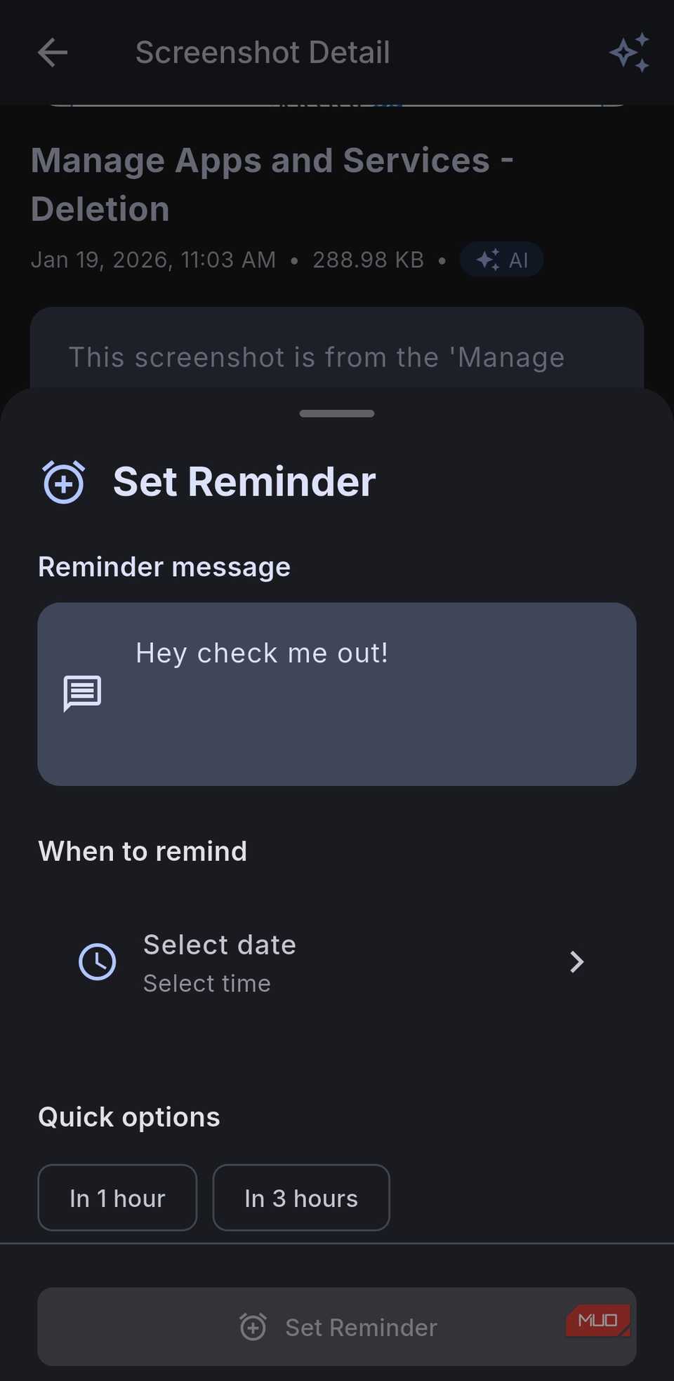 Recordatorios de la aplicación Shots Studio en Android