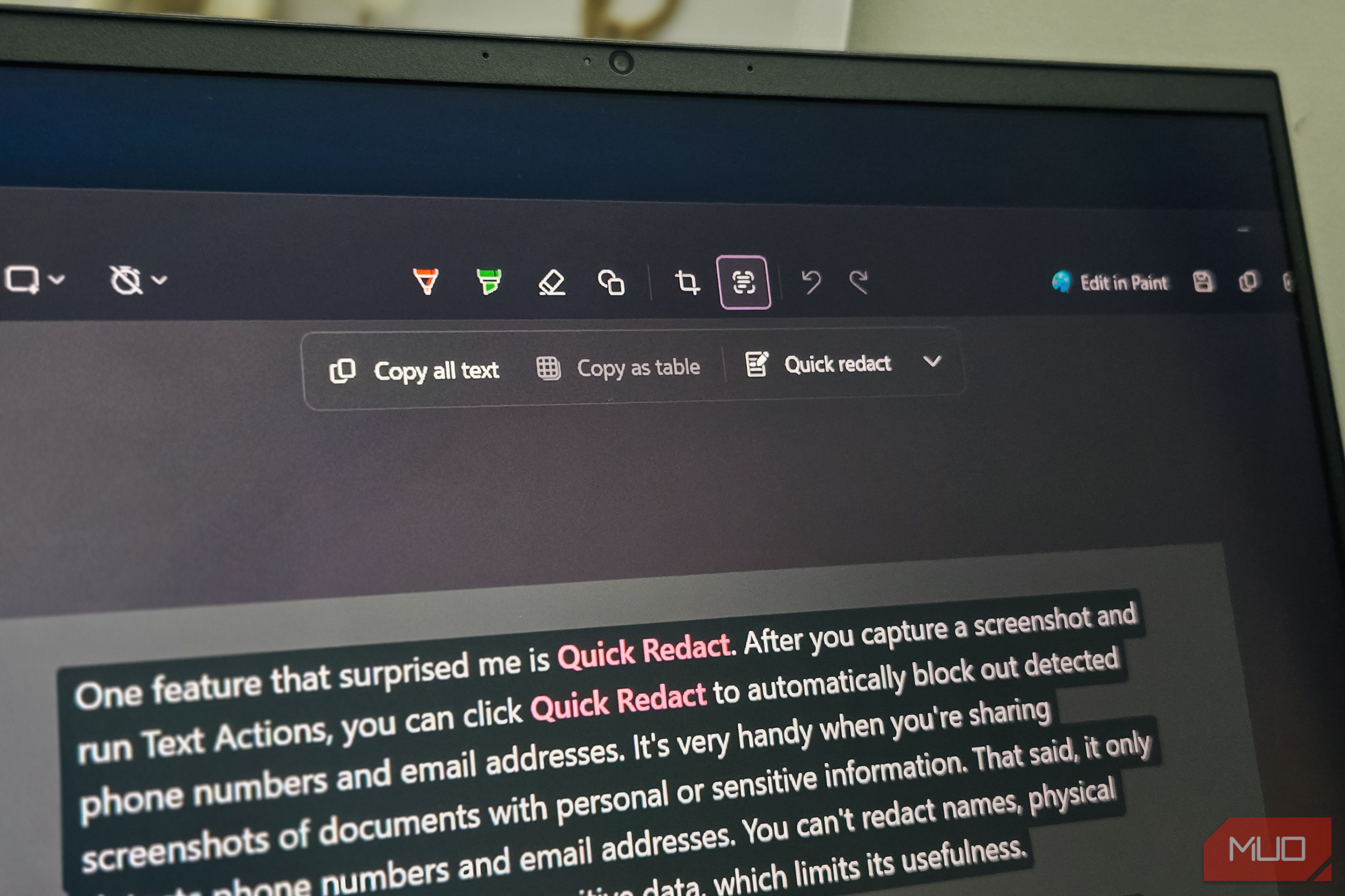 Snipping Tool with Text selector and redact feature on a Hp Laptop 1