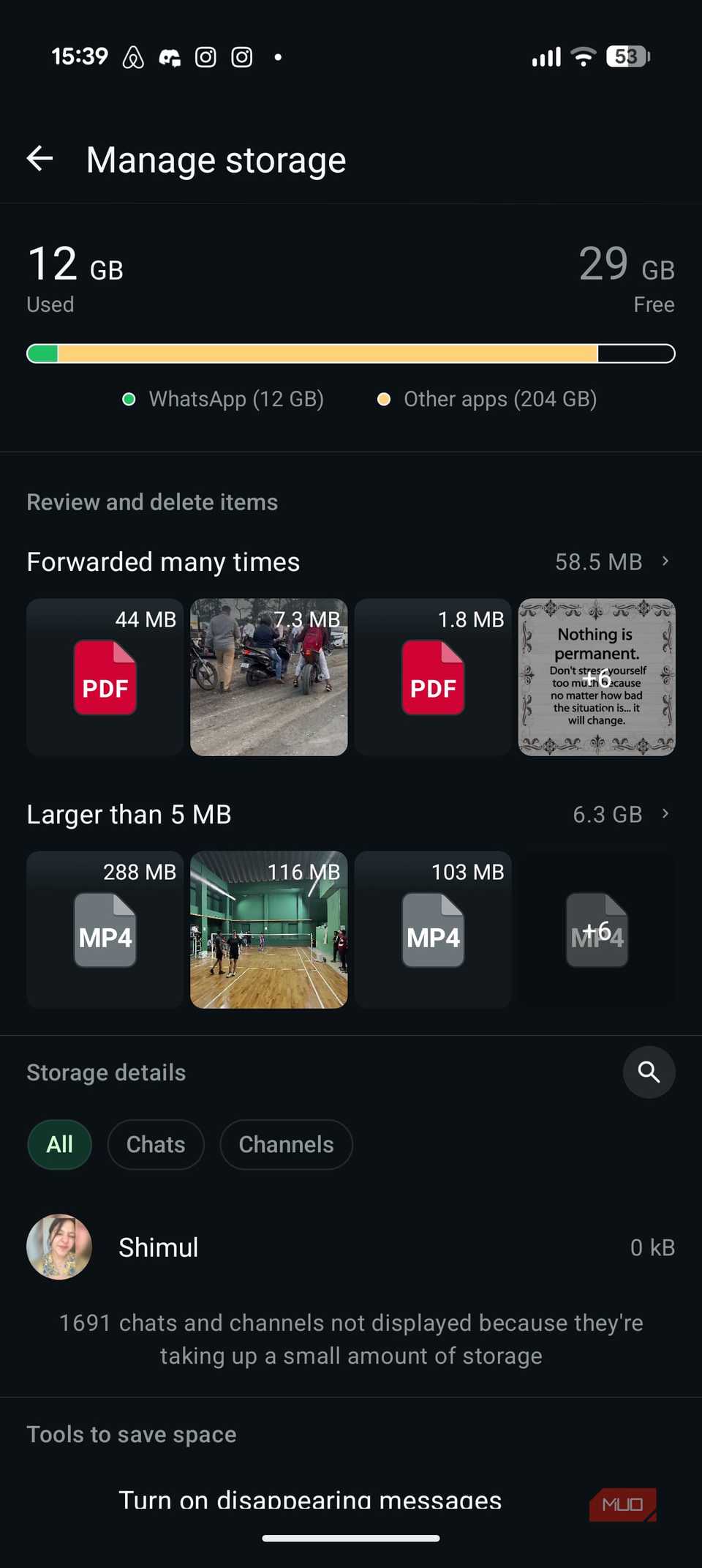 Storage reduced on WhatsApp