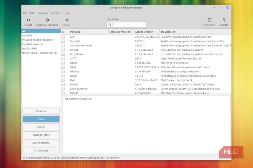Synaptic software manager.