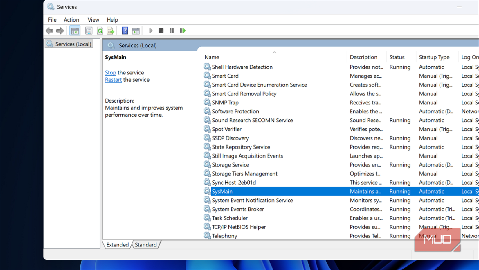 Sysmain service in Windows 11