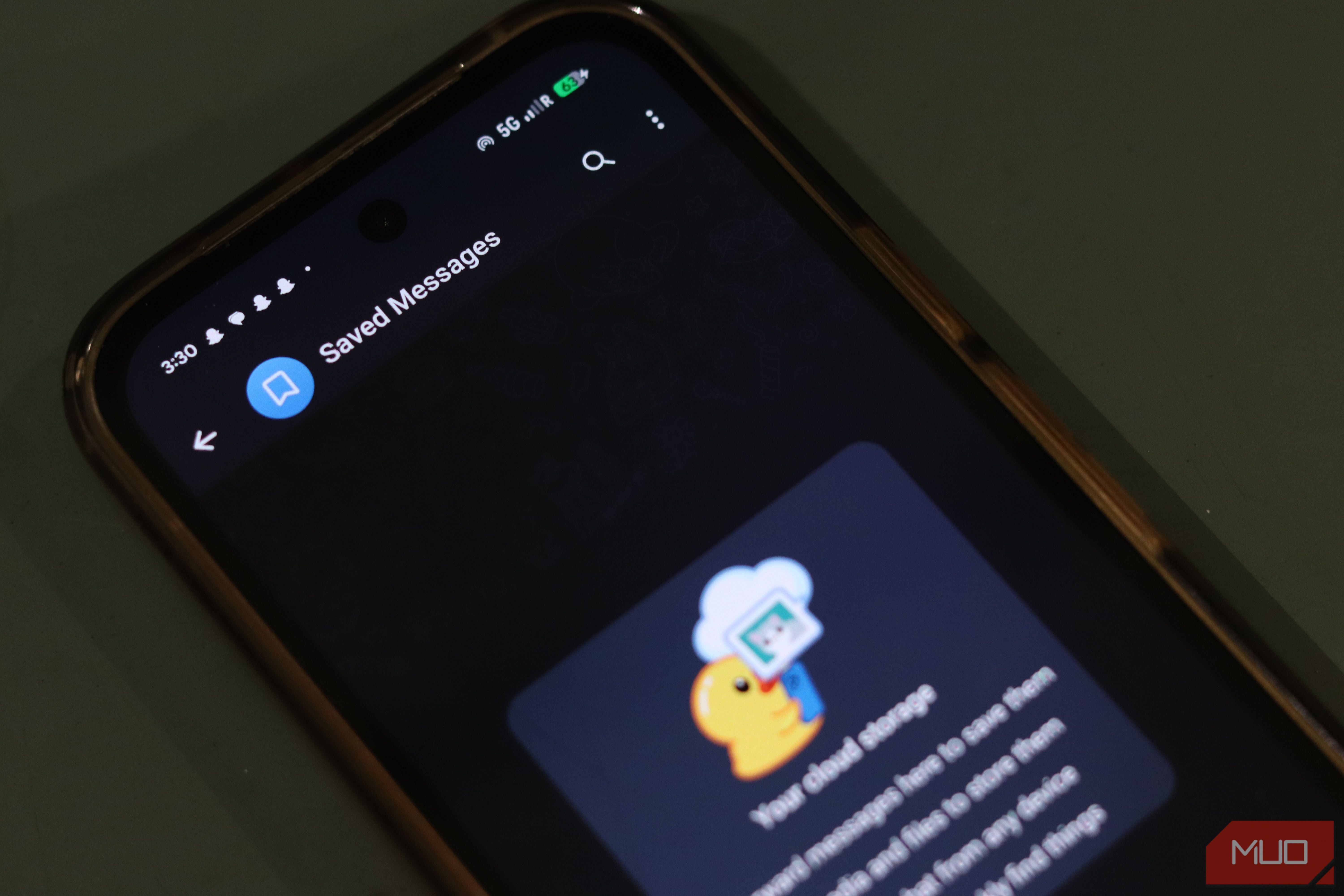 Telegram app on Saved Messages chat.