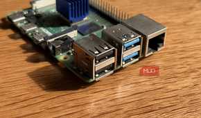 The USB and Ethernet ports on a Raspberry Pi 4