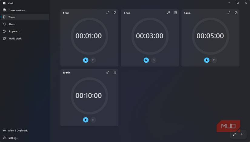 Timers on Windows Clock
