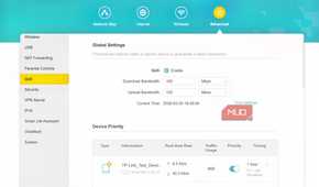 The QoS settings pane of a TP-Link router showing that QoS is enabled