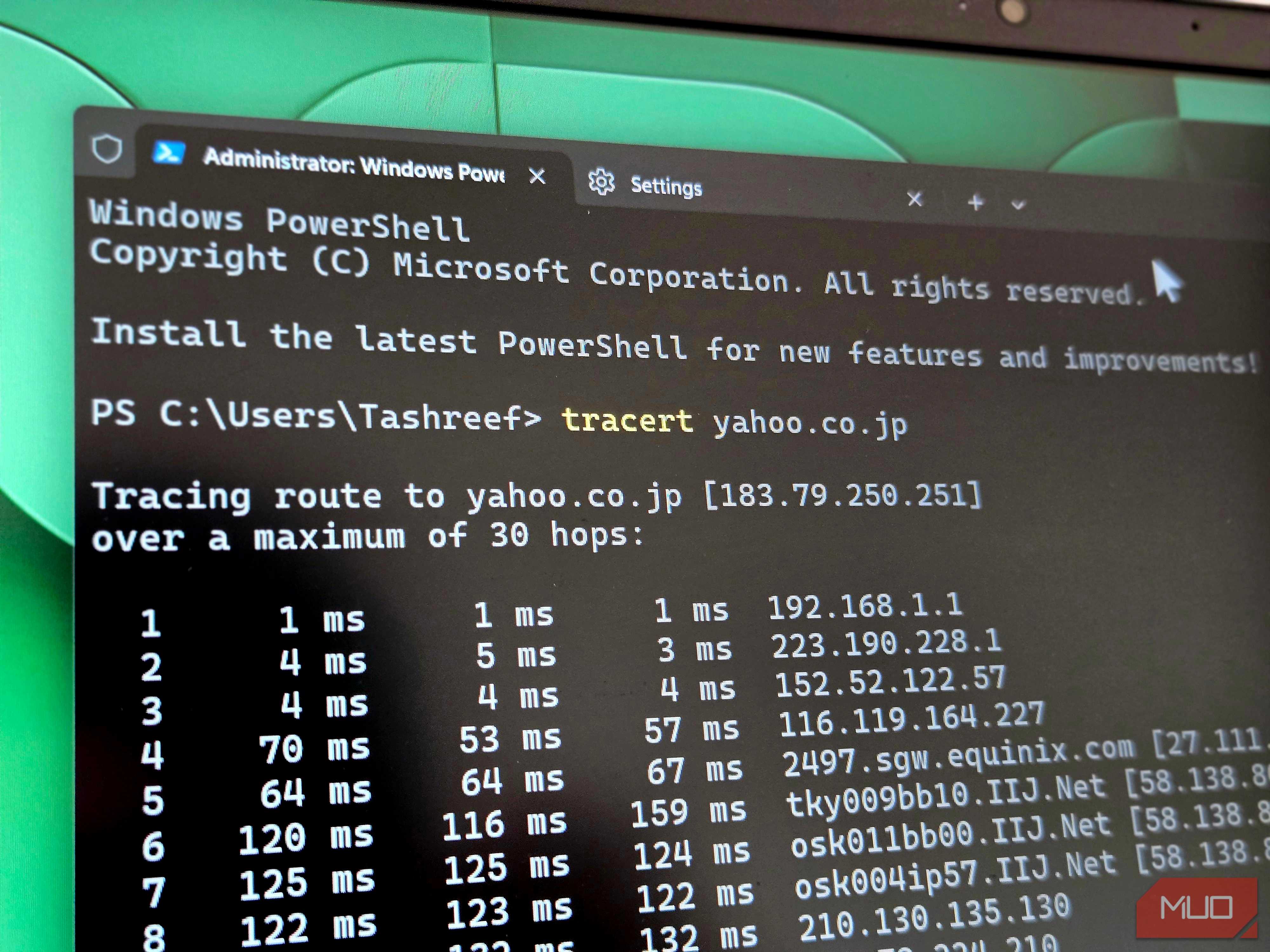 tracert command running on Windows 11 Terminal (4)
