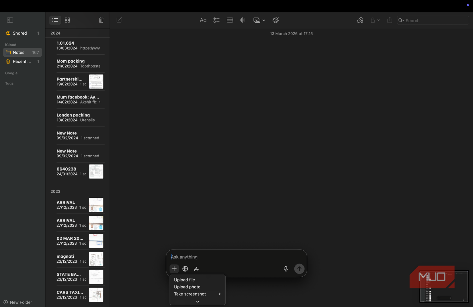 Upload option in ChatGPT window