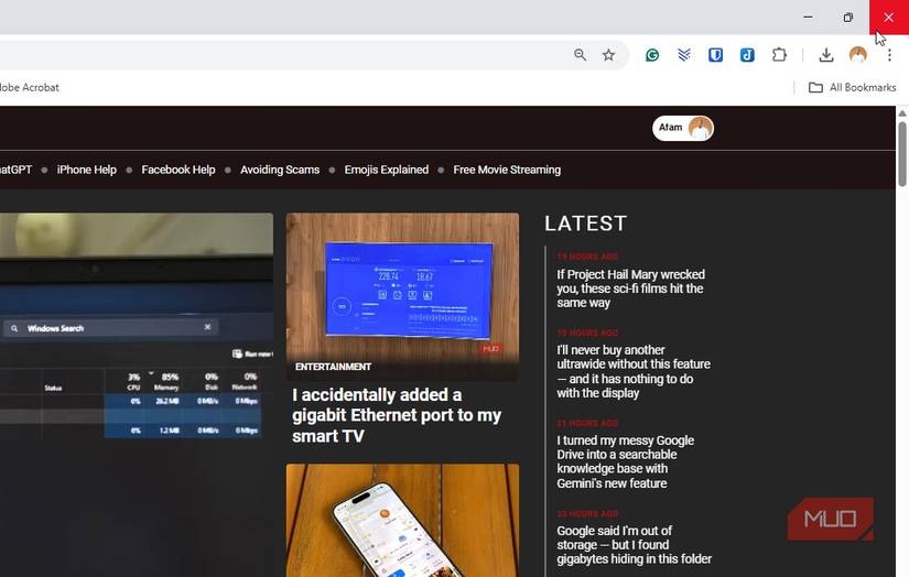 Using Windows X button