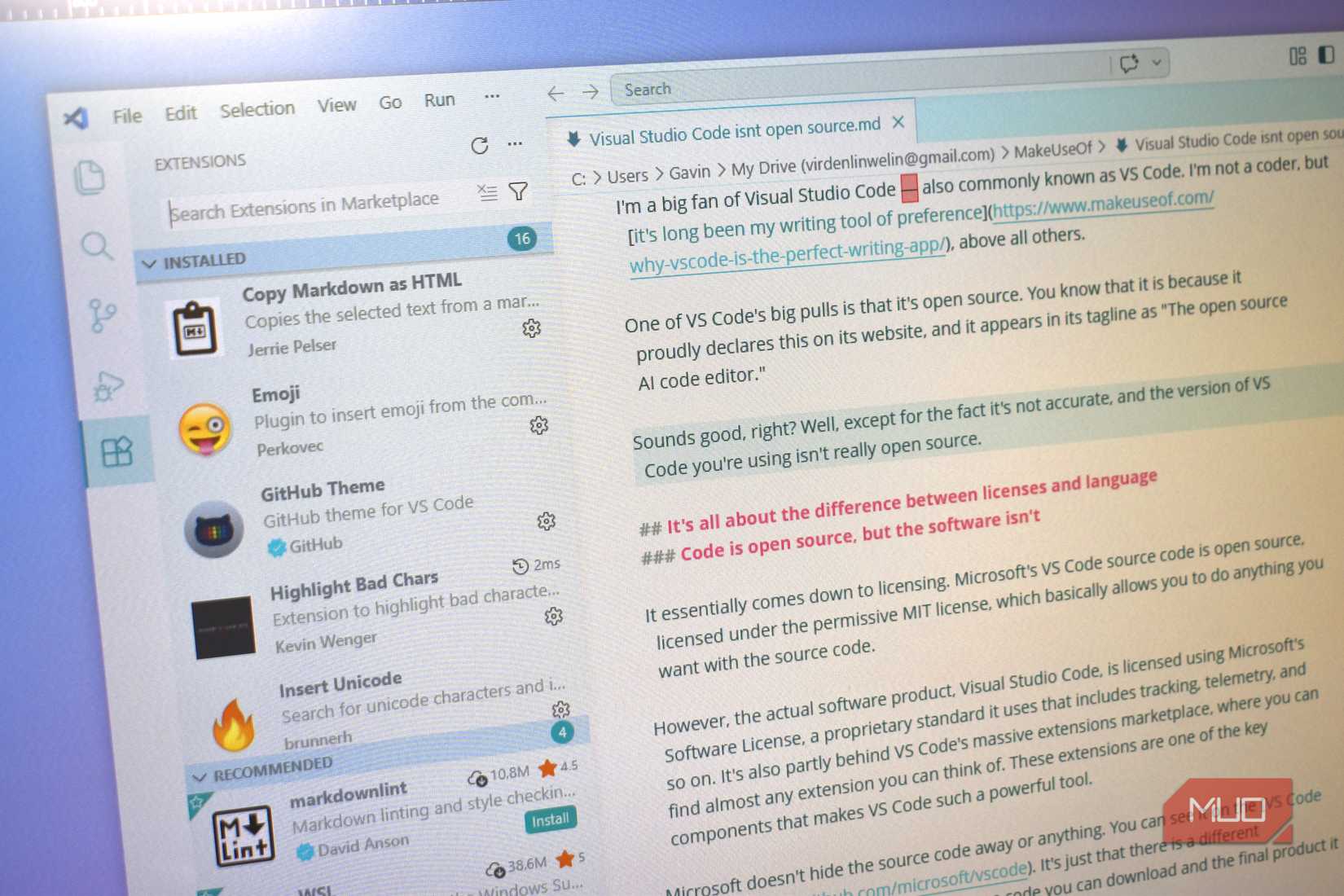 vs code writing article in markdown.