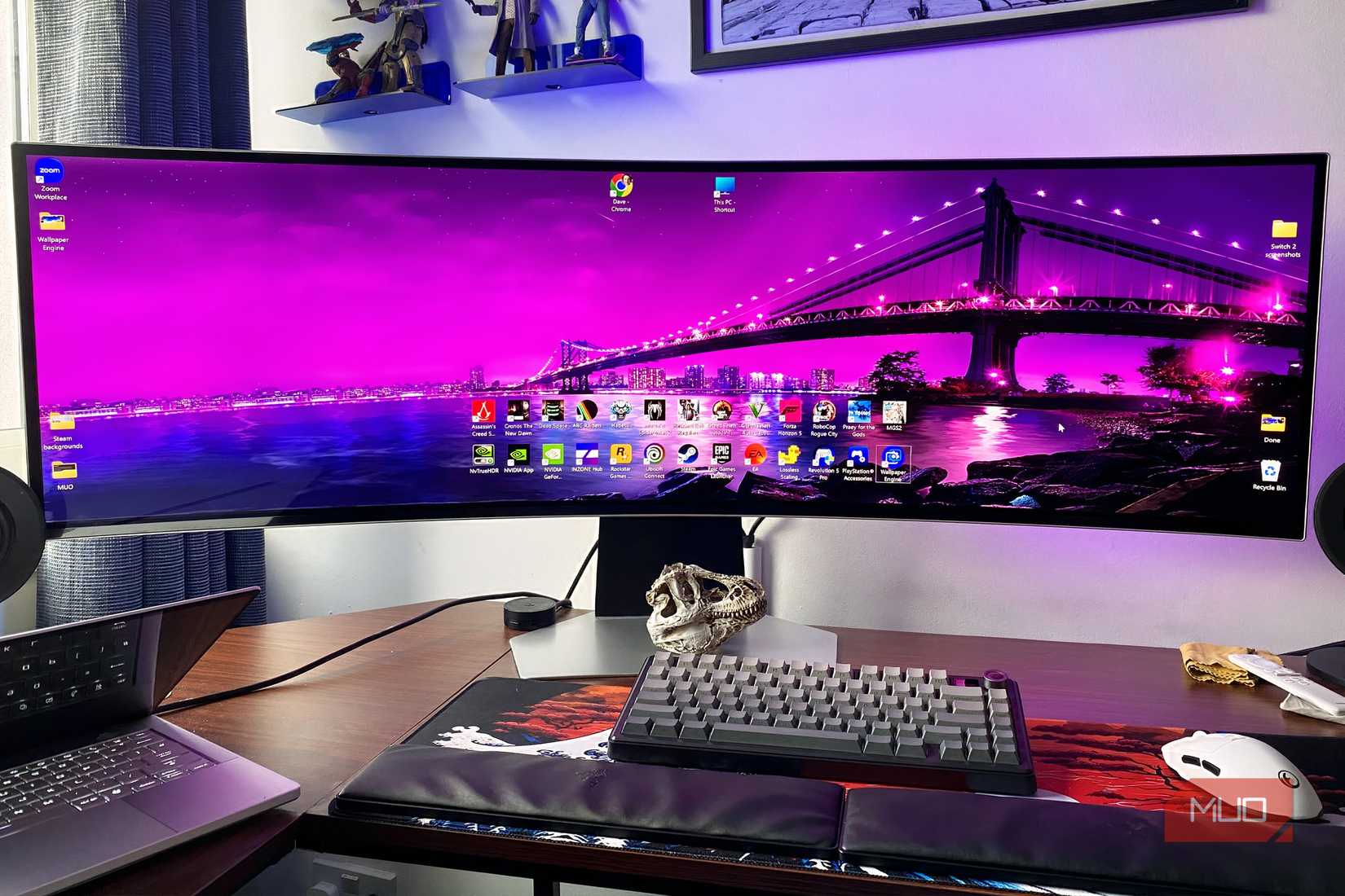 Wallpaper Engine app running on a Windows 11 laptop connected to an OLED monitor
