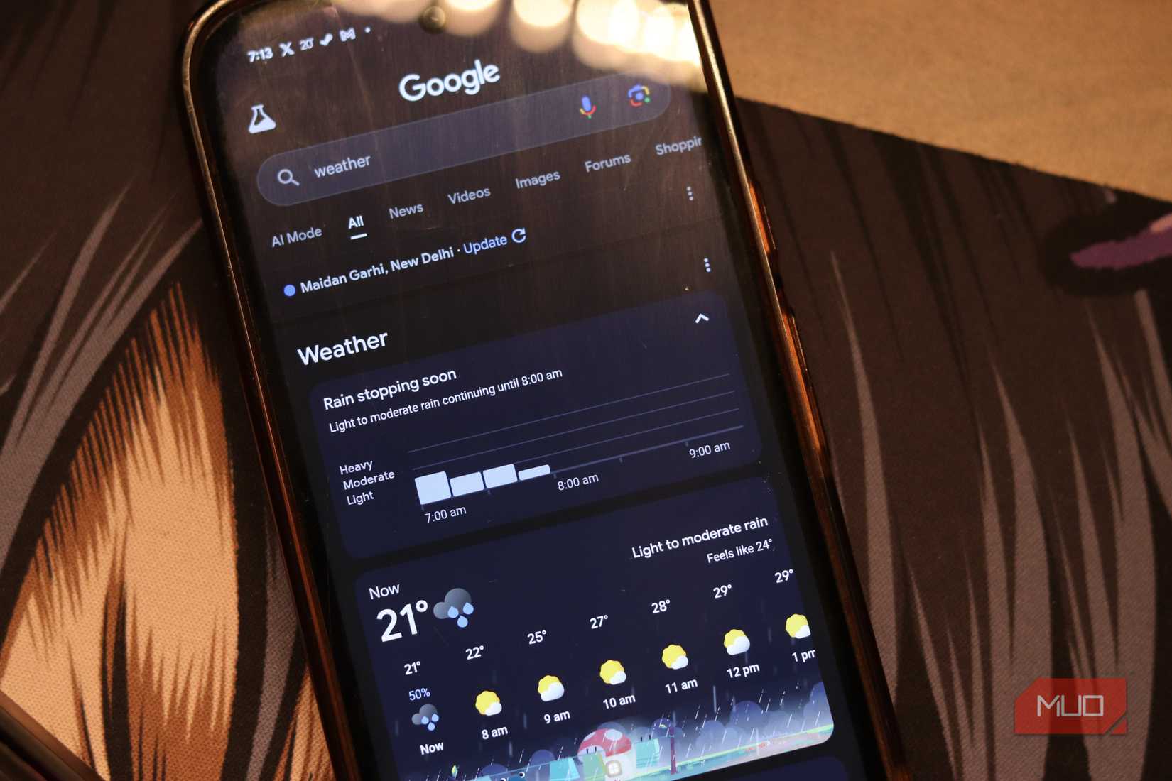 Weather results in Google search.