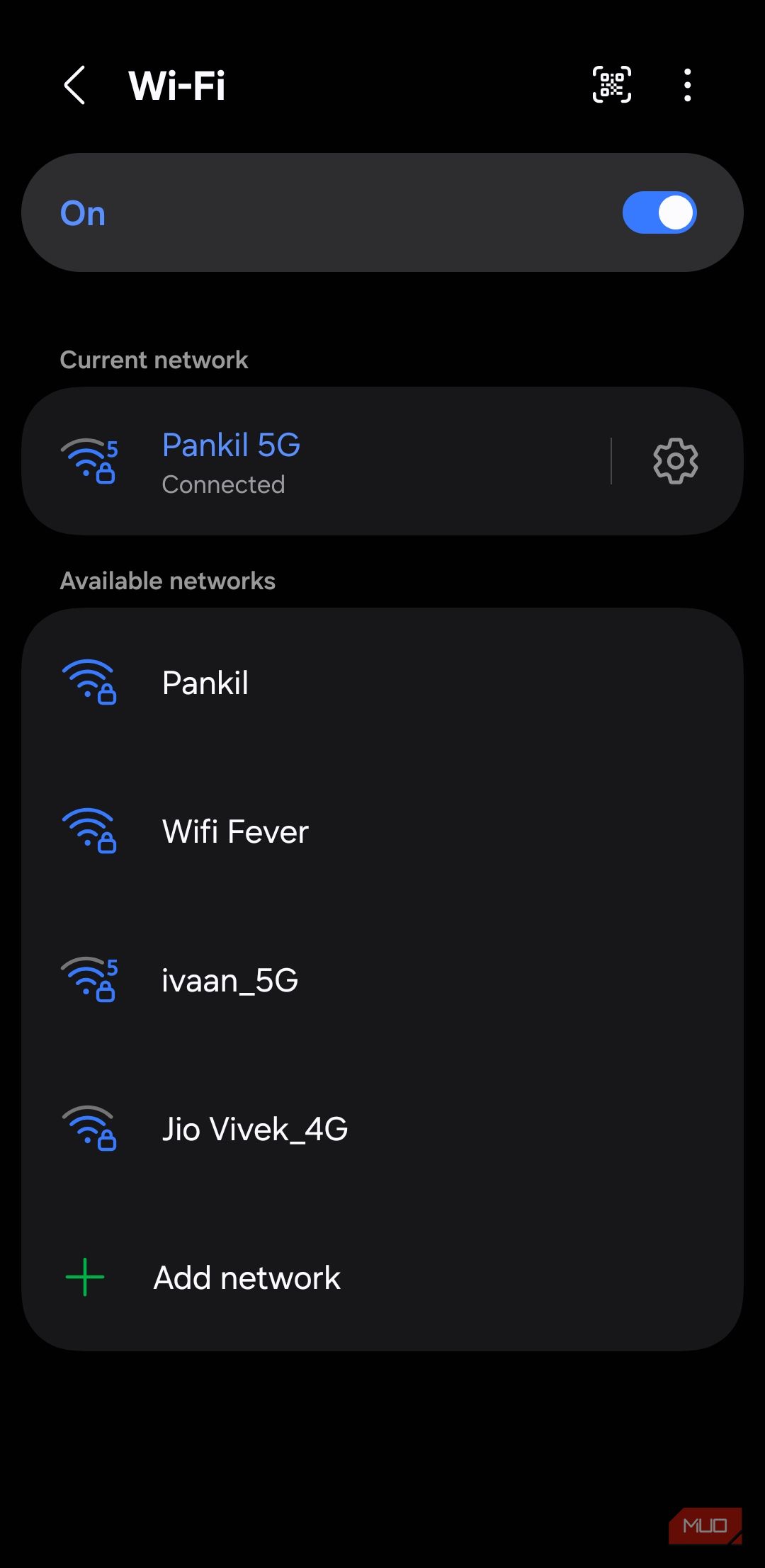Wi-Fi menu on Android phone