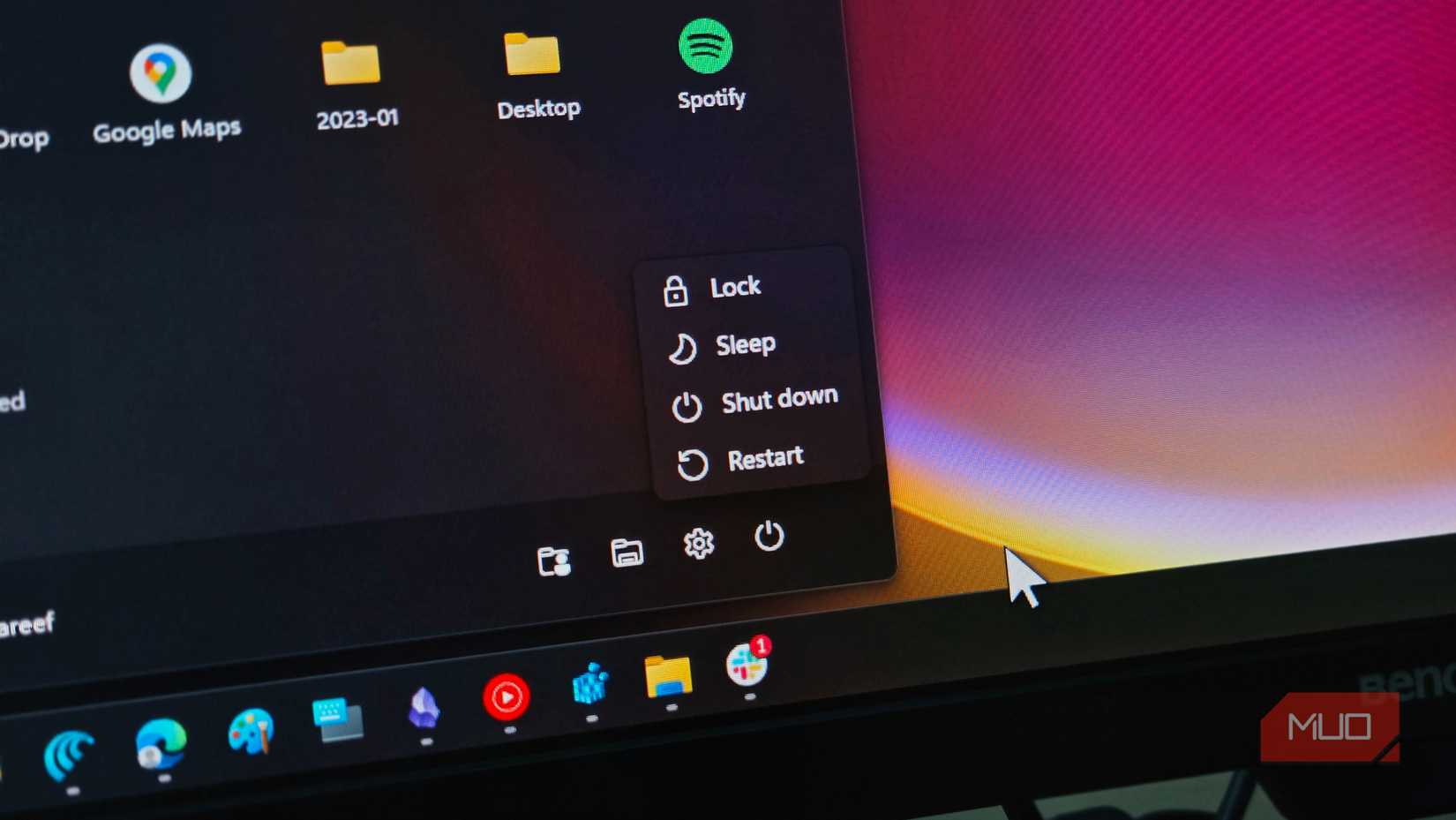 Windows 11 power menu including Lock, Sleep,  Shut down and Restart option
