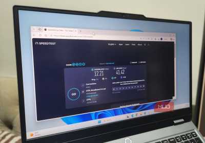 Windows laptop showing internet speed test result
