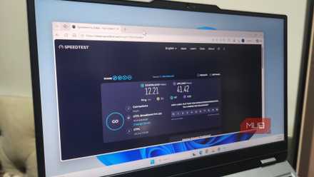 Windows laptop showing internet speed test result