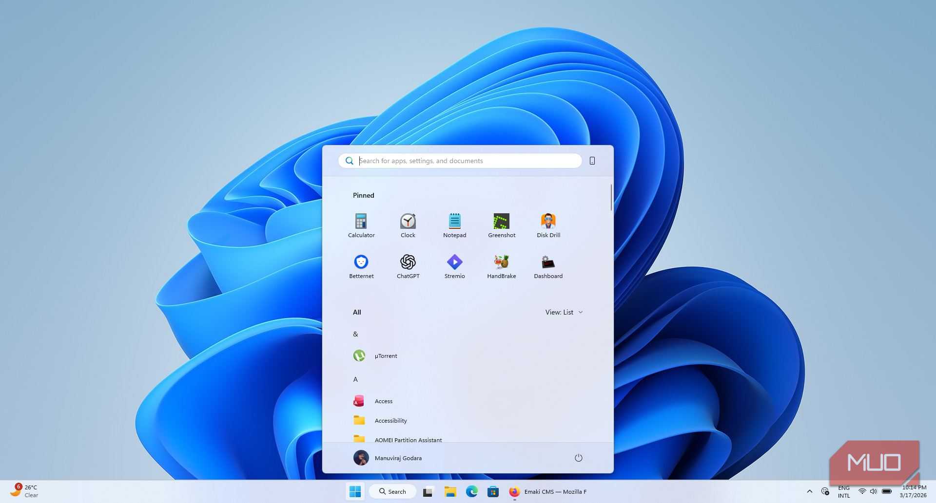 Windows Start menu after enabling the Start Menu Size mod