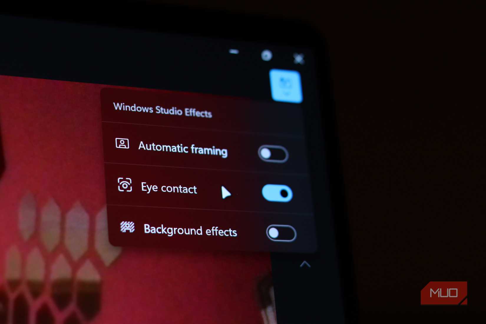 Windows Studio Effects working in Camera app.