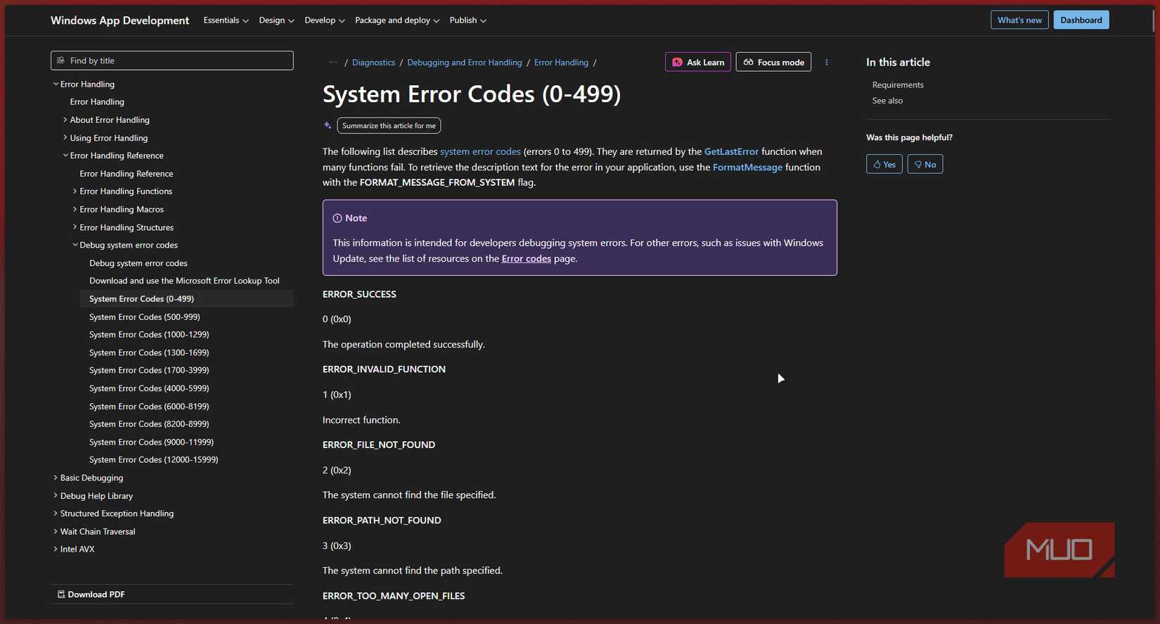 Página de soporte de códigos de error del sistema Windows.