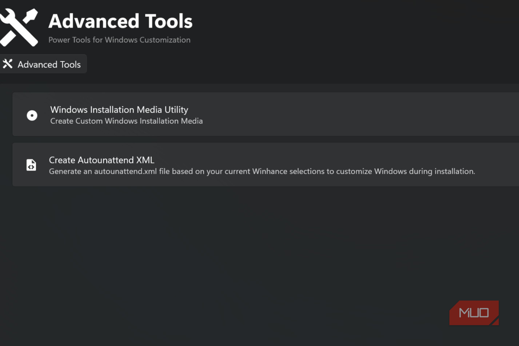 Winhance advanced tools