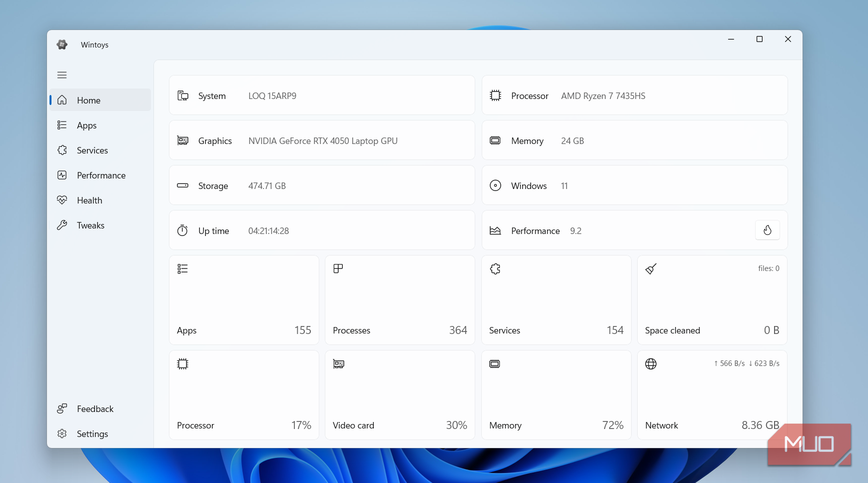 Wintoys home tab