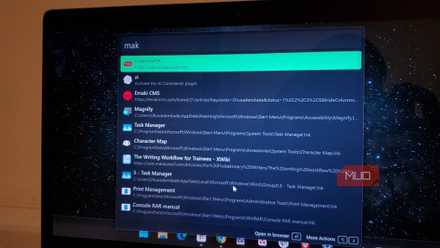 Wox desktop launcher interface displaying web and app search results for a query.
