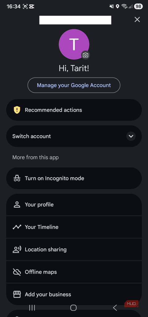 Your timeline option in Google account