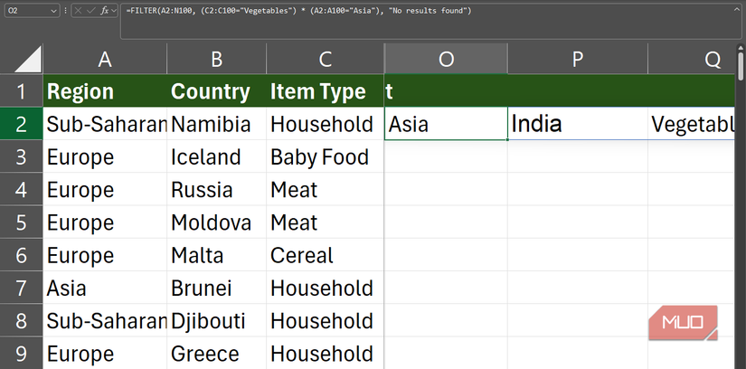 A filter formula in the formula bar on an Excel spreadsheet.