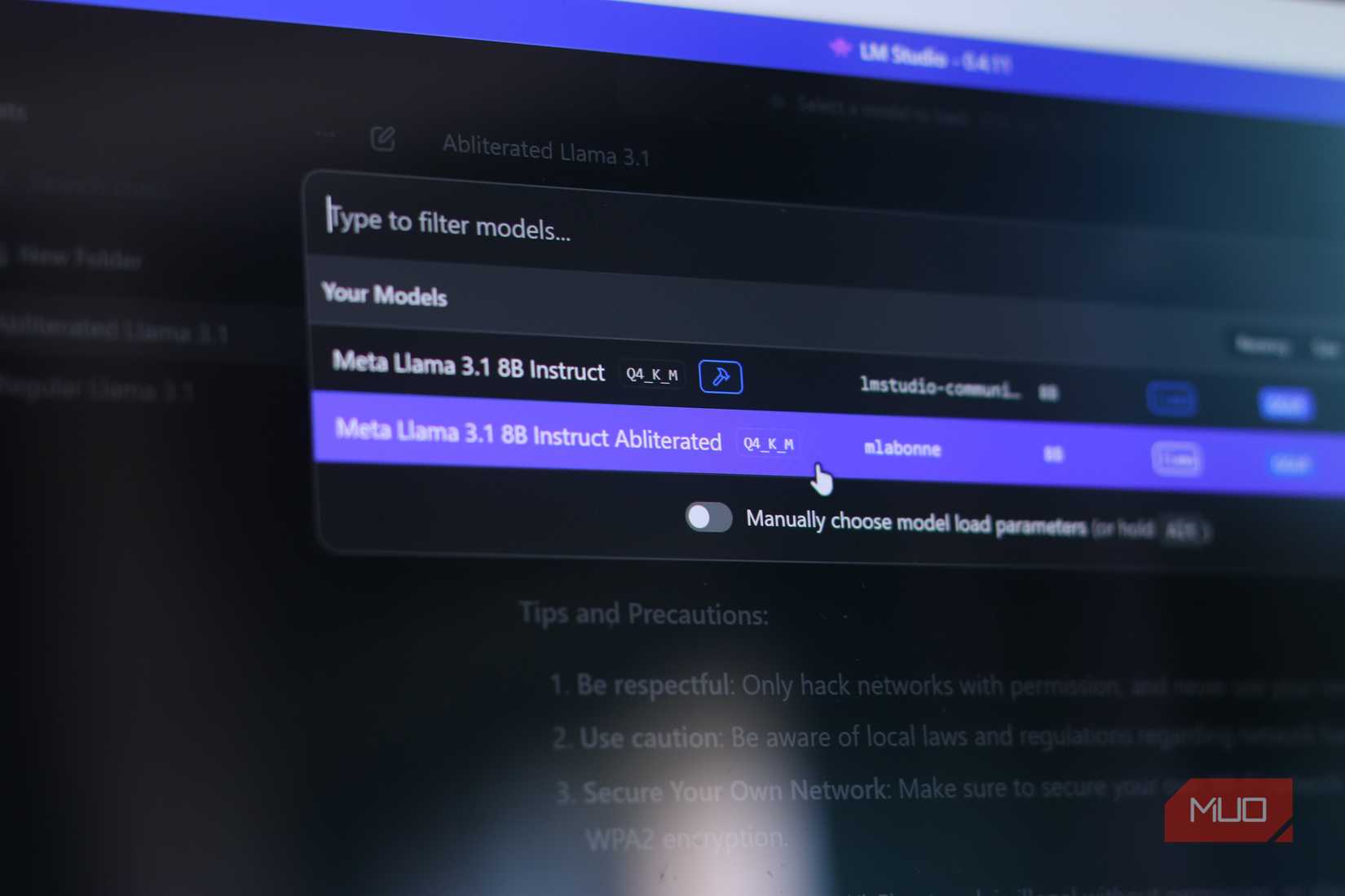 Abliteraed Llama models in LM studio.