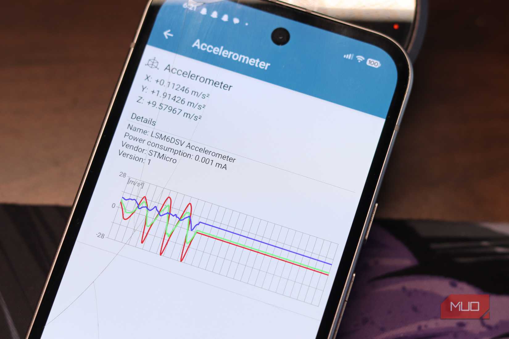 Accelerometer sensor reading on Pixel 9a