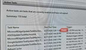 Active Tasks Windows Task Scheduler with 155 Total Tasks being shown