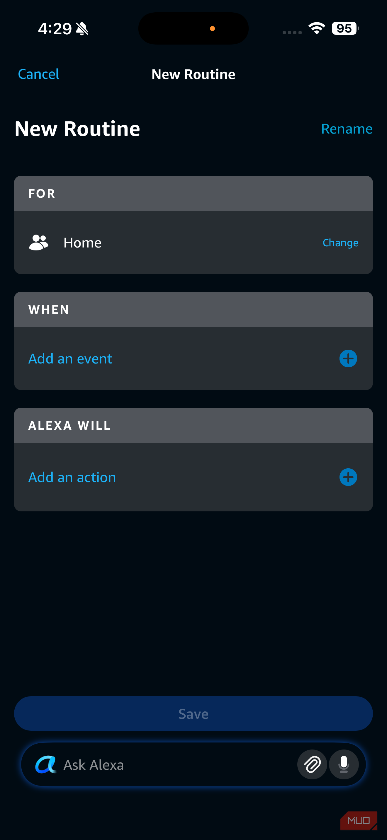alexa new routine for home