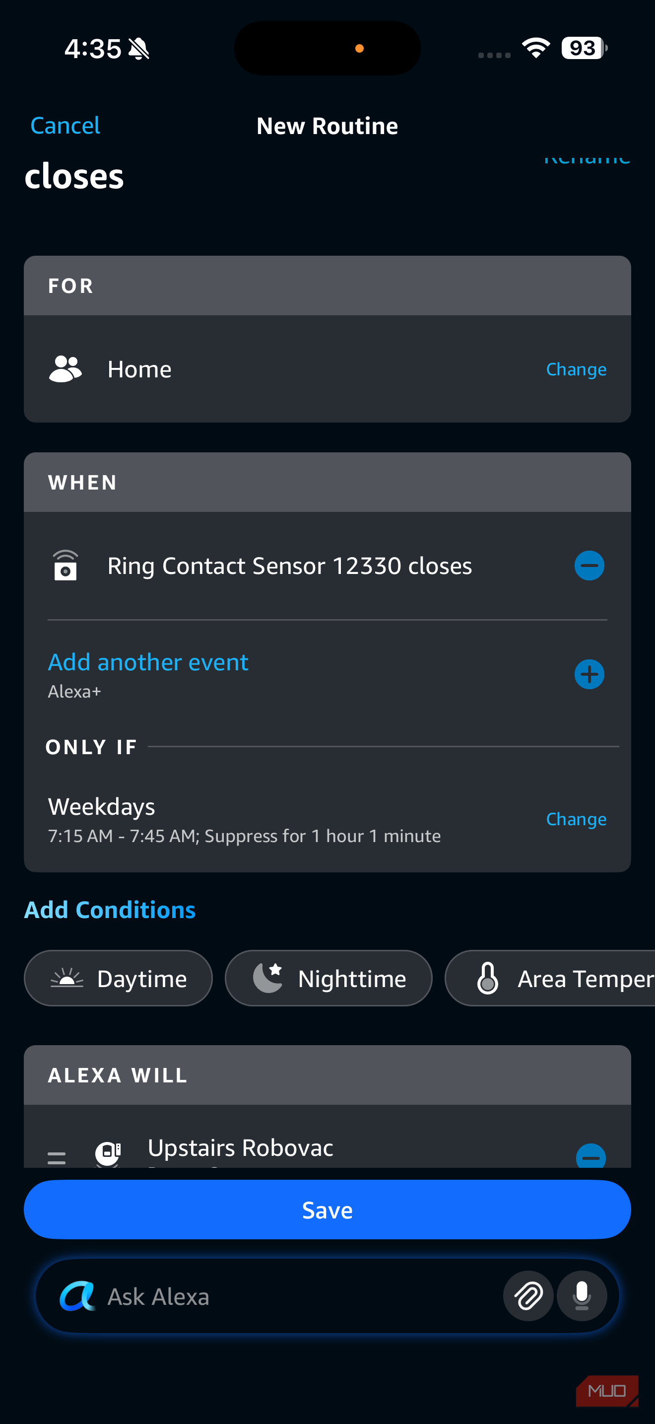 alexa new routine window
