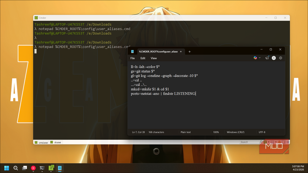 Cmder's alias system lets you create custom shortcuts directly in the terminal