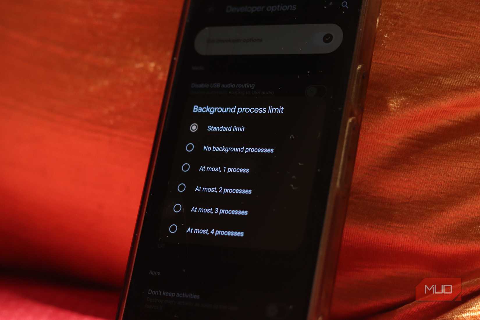 Android background process limit option in Pixel 9a.