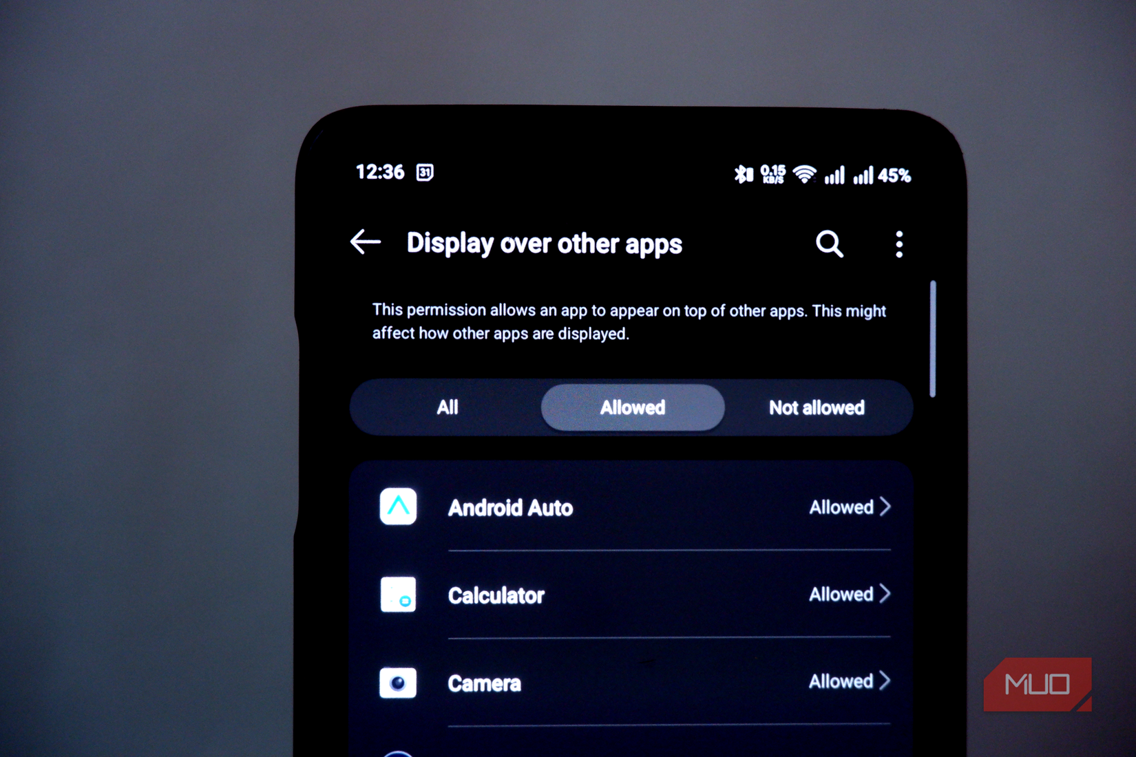 the special access menu showing options of apps