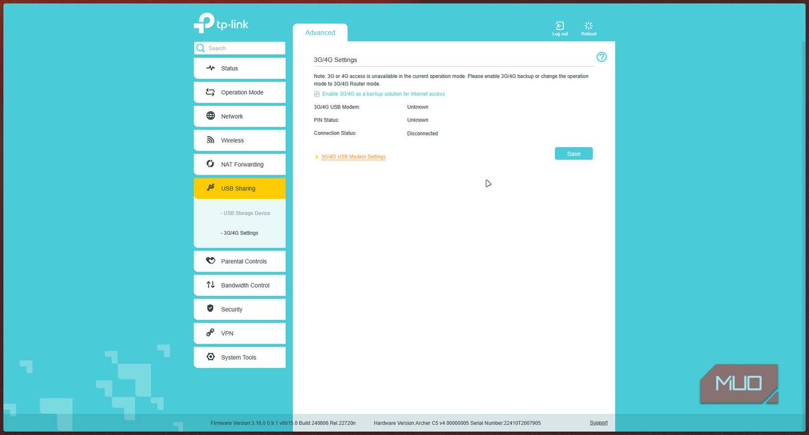 Archer C5 USB tethering backup option.