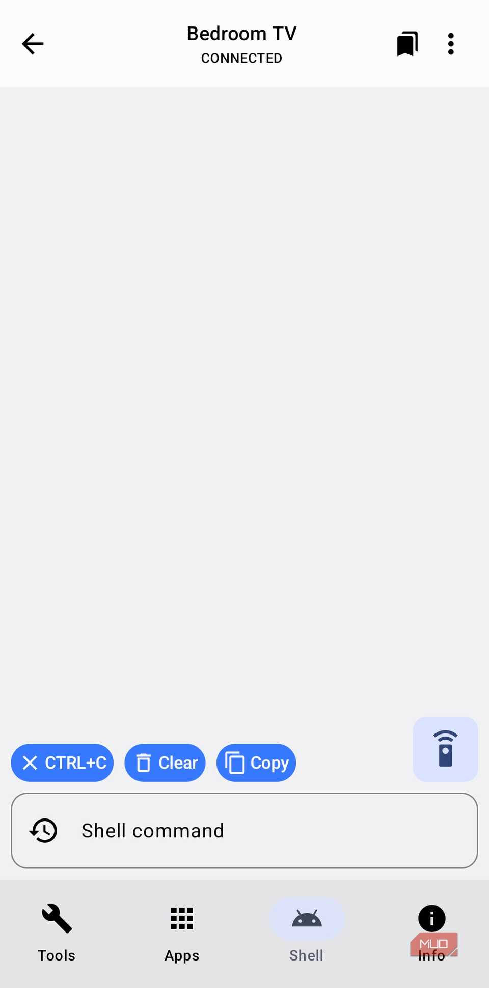 atvTools app showing Shell tab