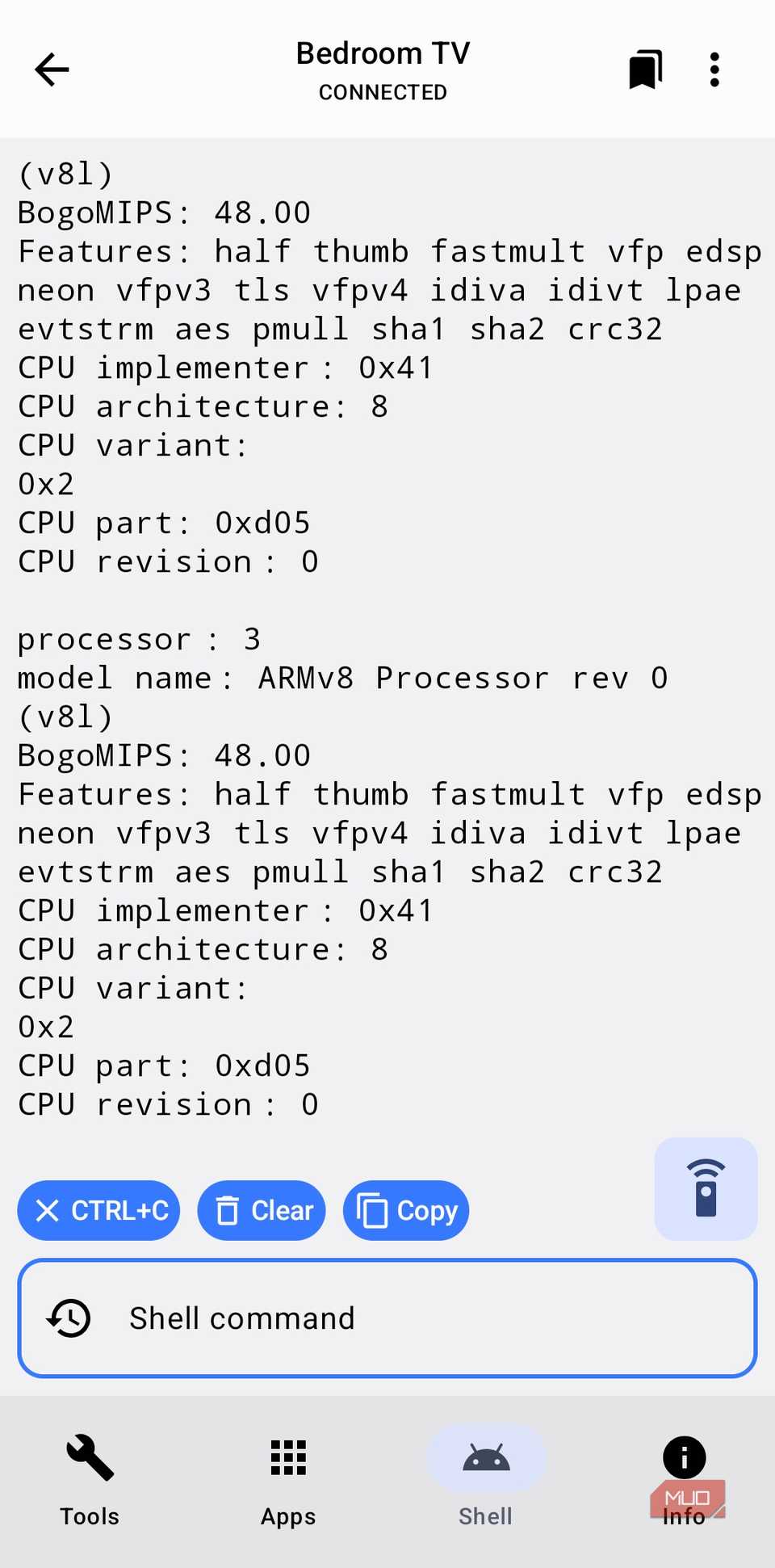 atvTools showing Shell tab