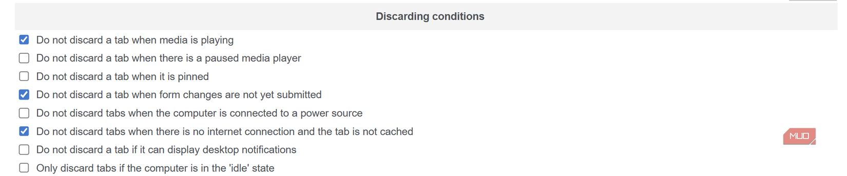 auto tab discard custom option toggle.