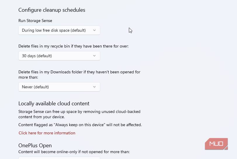 Windowsのストレージセンサーのクリーンアップ設定画面