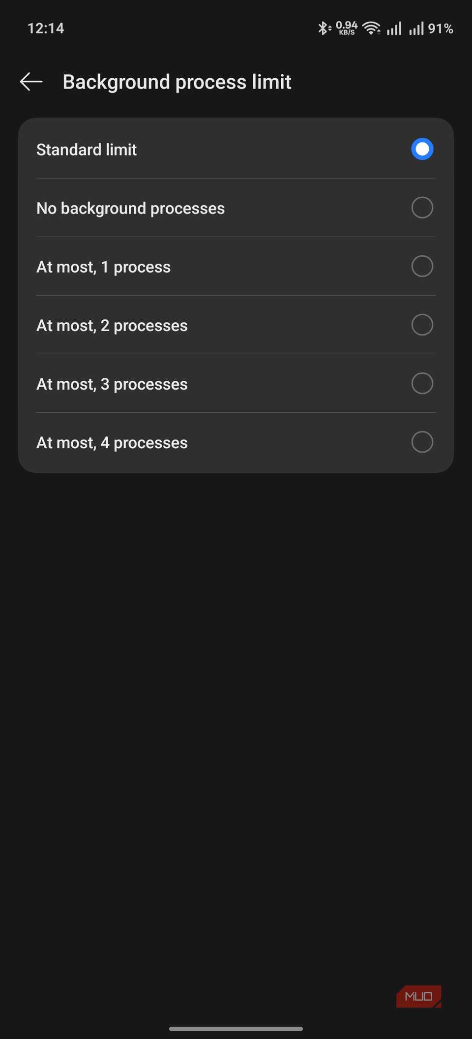 the background limit menu with options