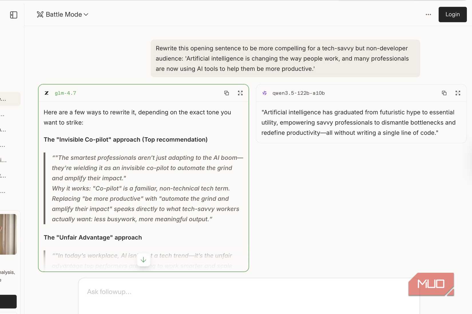 An AI chatbot battle on Chatbot Arena after a vote.