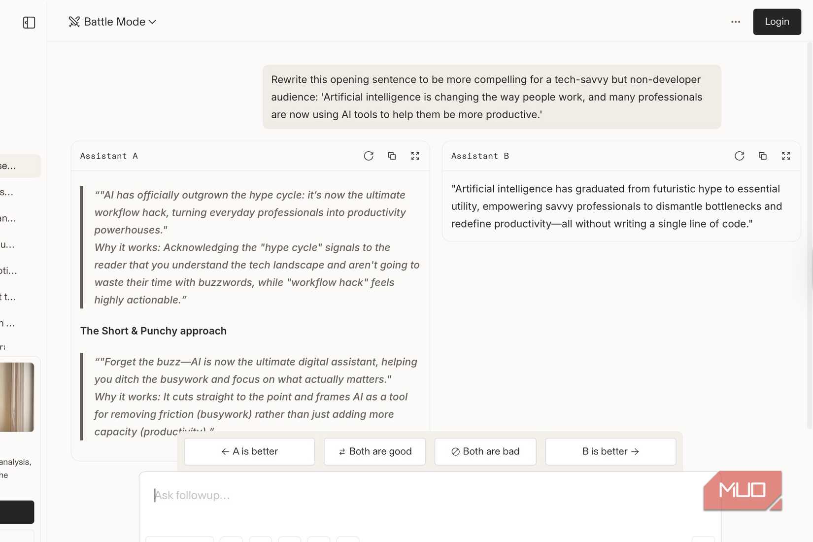 A battle of AI chatbots on Chatbot Arena.