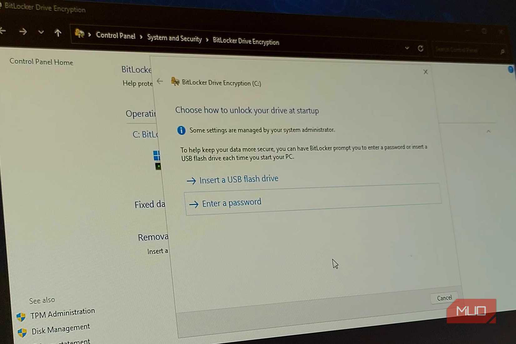 WindowsのBitLocker設定画面
