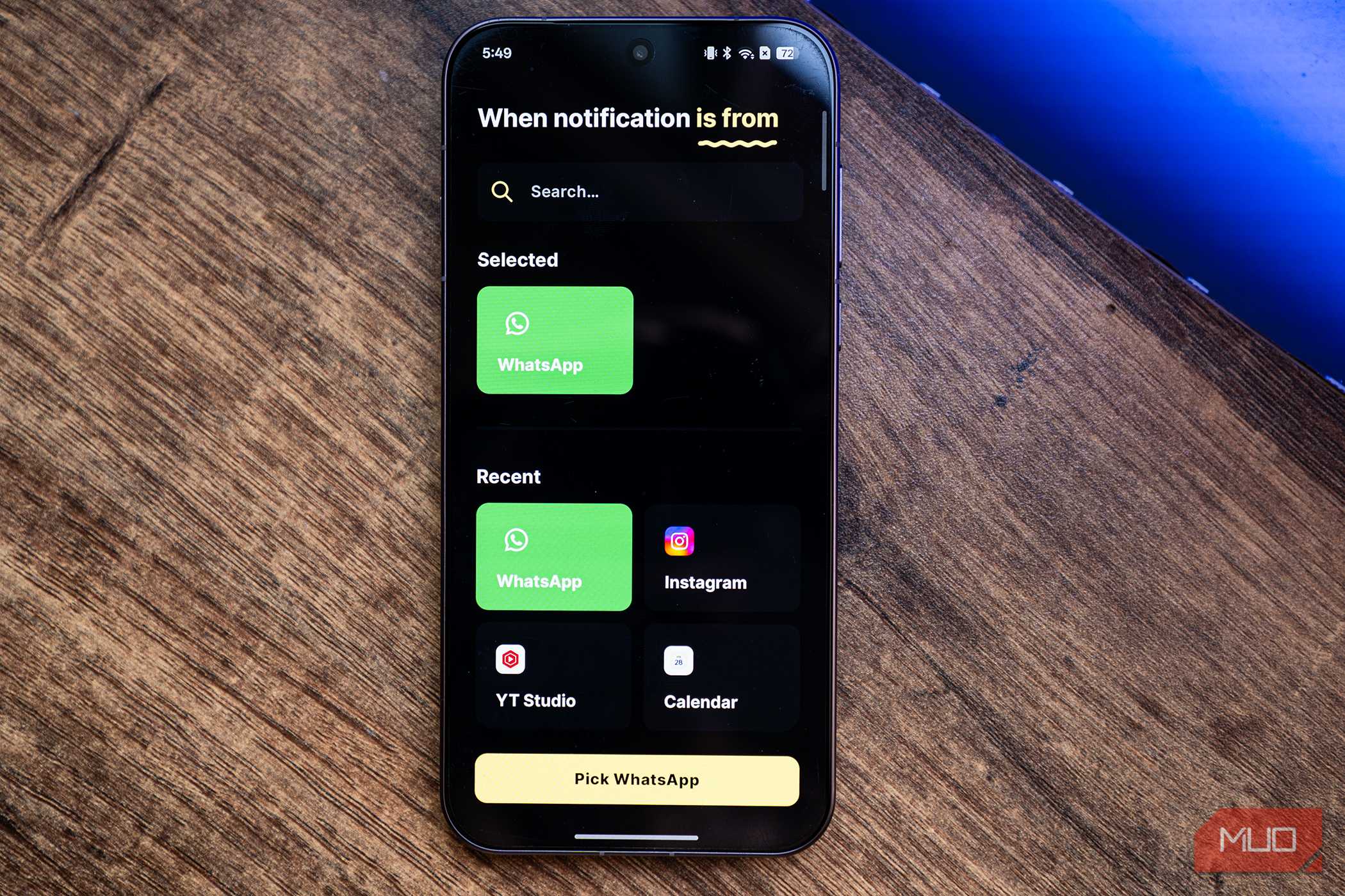 WhatsApp selected for a new notification rule on Buzzkill